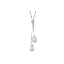 White Freshwater Pearl Double Dangle Necklace .925 Sterling Silver, 16&quot; + 2&quot; ext - $39.99