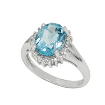 925 Sterling Silver Blue Topaz &amp; Diamond Ring .01 ct, I-J, I2-I3 - $59.99