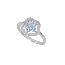 Sterling Silver .05ct Genuine Diamond Ring Flower with Blue Topaz - £42.16 GBP