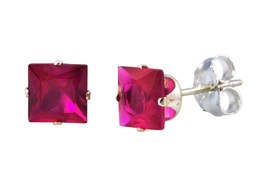 Sterling Silver Square Ruby CZ July Birthstone Prong Earrings Cubic Zirconia - £3.35 GBP
