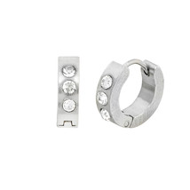 Stainless Steel Huggie Hinged CZ Cubic Zirconia Hoop Earrings 15mm - $21.99