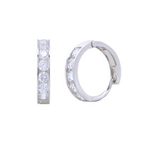 14k White Gold Small Huggie Hoop Earrings Clear CZ Cubic Zirconia 9mm x 2mm - $49.99