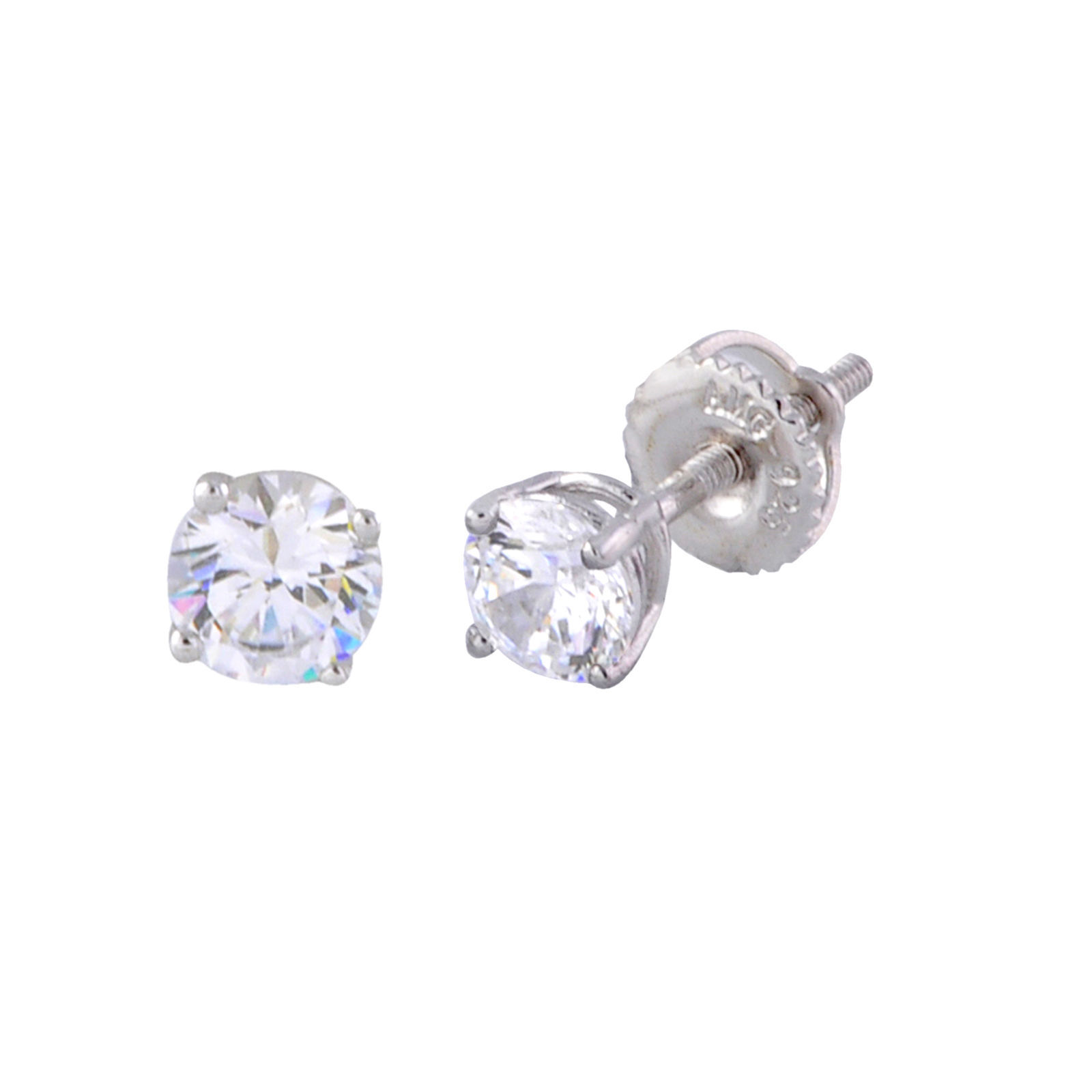 Sterling Silver Stud Earrings AAAAA Grade Round Cubic Zirconia Stones Screwbacks - $21.92 - $47.20