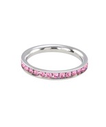 Stainless Steel Pink CZ Ring 4mm Stackable Band Cubic Zirconia - £11.98 GBP
