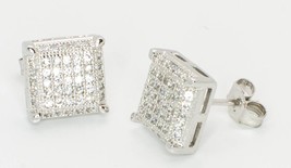Sterling Silver Stud Earrings Clear Cubic Zirconia 3d Micropave 10mm - £24.81 GBP