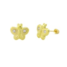 10k Yellow Gold Butterfly Stud Earrings Screwbacks White Cubic Zirconia 7mm - £17.14 GBP