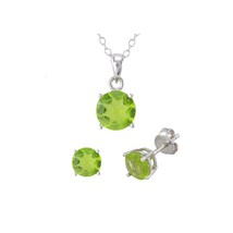 925 Sterling Silver Peridot Gemstone Pendant Necklace and Earrings Set - $39.99