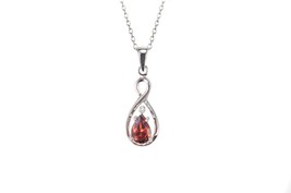 Sterling Silver Real Diamond (.003ct) and Garnet Teardrop Necklace 18 In... - £28.10 GBP