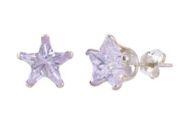 Lavendar Star CZ Stud Earrings Cubic Zirconia .925 Sterling Silver - £4.53 GBP+