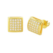Screwback Earrings Sterling Silver Yellow Gold CZ Studs 8mm Lightweight Dome - £16.50 GBP