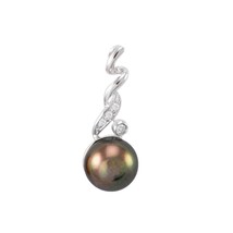 Sterling Silver Genuine Freshwater Black Pearl Pendant CZ Fancy Twisted Top - $25.99