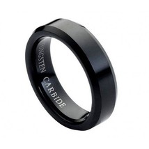 Tungsten Carbide Ring 8mm Flat High Polish Black Enamel Beveled Edge - £27.96 GBP