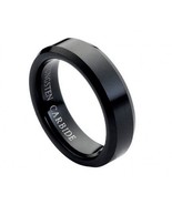 Tungsten Carbide Ring 8mm Flat High Polish Black Enamel Beveled Edge - £27.96 GBP