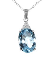 925 Sterling Silver 7ct Blue Topaz &amp; Diamond Necklace, 18&quot; chain - £44.55 GBP
