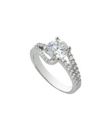 Sterling Silver Cubic Zirconia Solitaire Ring 7mm Round CZ with Fancy Band - £19.56 GBP
