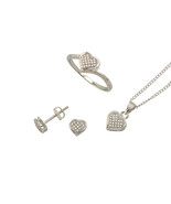 Diamond Heart Ring Necklace Earrings Set Sterling Silver (.25 cttw, I-J, I2-I3) - £144.76 GBP