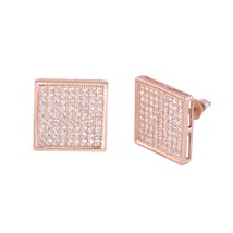 Micropave Earrings Screwback Studs Sterling Silver Rose Gold Plated 14mm Square - £27.86 GBP