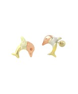 10k Tri Color Gold Dolphin Stud Earrings Screwbacks White CZ Cubic Zirconia - £22.04 GBP