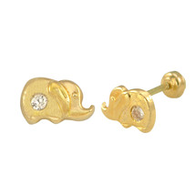 Tiny Elephant Stud Earrings 10k Yellow Gold with Screwbacks 5mm x 7mm - £16.03 GBP