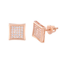 Screwback Earrings Sterling Silver Rose Gold Plated Cubic Zirconia 9mm Kite - £17.61 GBP