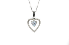 925 Sterling Silver Genuine 1pt Diamond and White Topaz Heart Pendant Necklace - £20.97 GBP
