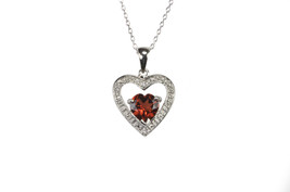 Sterling Silver Diamond Heart Pendant Necklace with Garnet Gemstone - £27.50 GBP