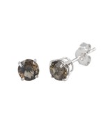 Smoky Topaz Stud Earrings 14k White Gold Round Basket Setting - Genuine ... - £40.89 GBP