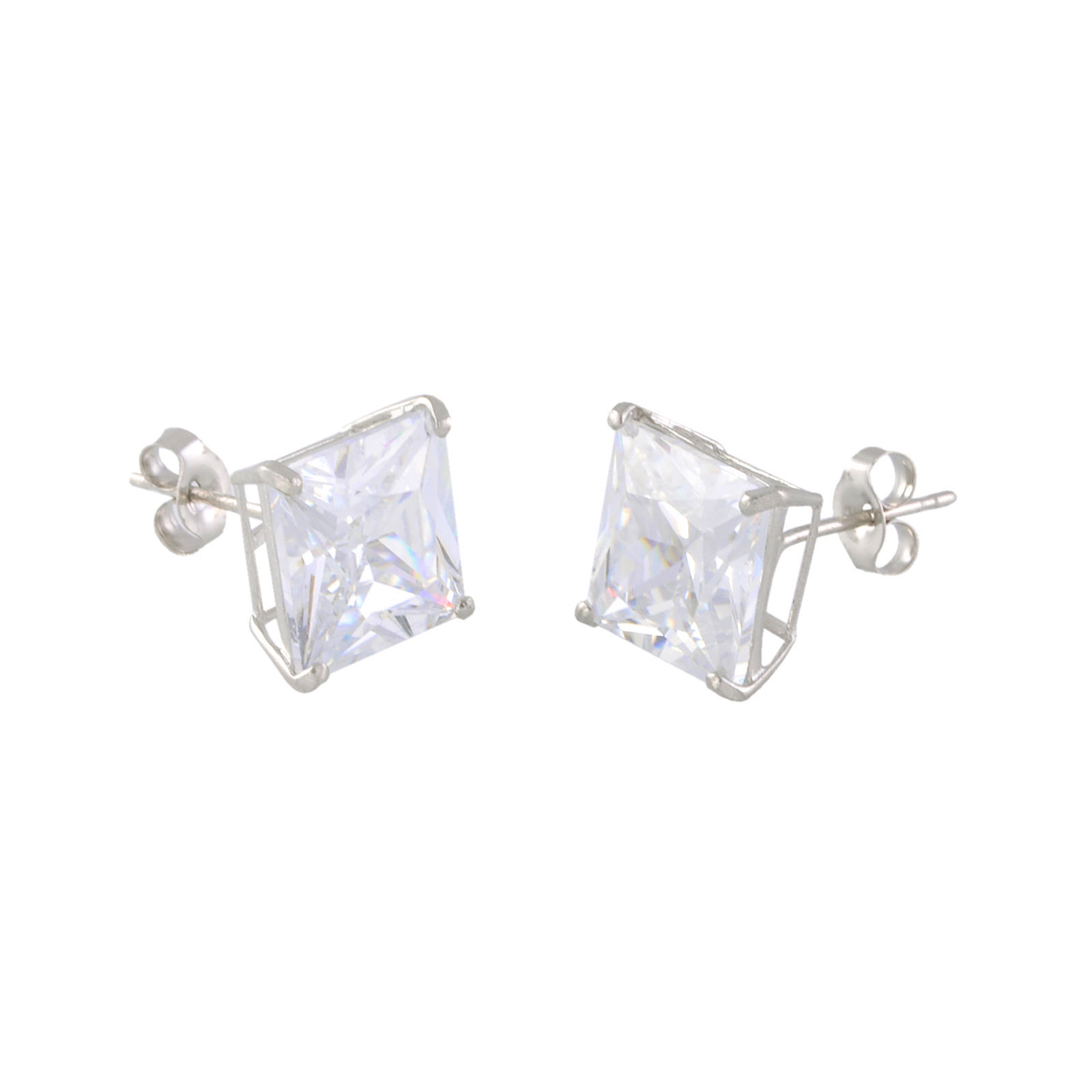 14k White Gold Square CZ Cubic Zirconia Stud Earrings - Basket Setting - $10.77 - $59.98