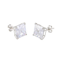 14k White Gold Square CZ Cubic Zirconia Stud Earrings - Basket Setting - £8.60 GBP+