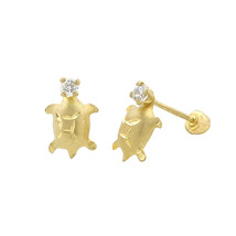 10k Yellow Gold CZ Turtle Stud Earrings with Screwbacks - £17.34 GBP