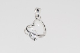 Small Heart Pendant Clear CZ Cubic Zirconia 19mm, .925 Sterling Silver - £9.41 GBP
