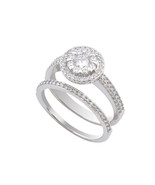 Sterling Silver Wedding Ring Set Micropave Cubic Zirconia Stones - £25.31 GBP