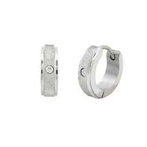 Stainless Steel Huggie Hinged Sparkle CZ Hoop Earrings 14mm - $20.99