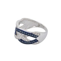 Blue &amp; White Diamond Ring Sterling Silver .02ct - Criss Cross Weave Design - $59.99