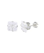 Invisible Cut Square Clear CZ Stud Earrings Sterling Silver Cubic Zirconia - £3.95 GBP+