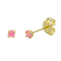 10k Yellow Gold Round Pink CZ Stud Earrings Cubic Zirconia Basket Setting - $14.39+
