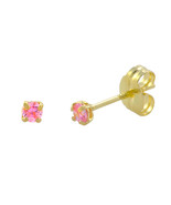 10k Yellow Gold Round Pink CZ Stud Earrings Cubic Zirconia Basket Setting - £11.50 GBP+