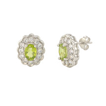 Peridot Gemstone Stud Earrings 925 Sterling Silver Fancy Oval CZ Accent - £29.01 GBP