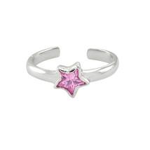 925 Sterling Silver Toe Ring Pink CZ Star Adjustable - £8.94 GBP