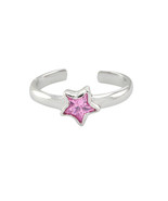 925 Sterling Silver Toe Ring Pink CZ Star Adjustable - £8.79 GBP