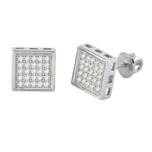 Screw Back Stud Earrings Sterling Silver Pave CZ Cubic Zirconia 8mm Square - $19.36