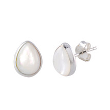 Sterling Silver Mother of Pearl Gemstone Earrings Pear Shaped 9mm x 7mm - $14.24