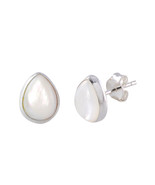 Sterling Silver Mother of Pearl Gemstone Earrings Pear Shaped 9mm x 7mm - $14.24