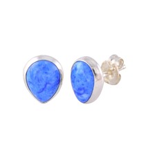 Blue Lapis Earrings Gemstone Studs 925 Sterling Silver Pear Shaped 9mm x 7mm - £11.38 GBP