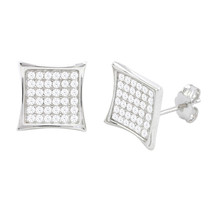 Sterling Silver Micropave Stud Earrings Lightweight Kite Shaped Clear CZ 12mm - £15.14 GBP