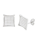 Sterling Silver Micropave Stud Earrings Lightweight Kite Shaped Clear CZ... - £14.80 GBP
