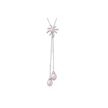 Pink Freshwater Pearl Flower Necklace .925 Sterling Silver, 17&quot; Chain - £28.34 GBP