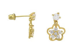 Sterling Silver Flower Dangle Earrings White Cubic Zirconia Gold Plated 14mm - $22.90