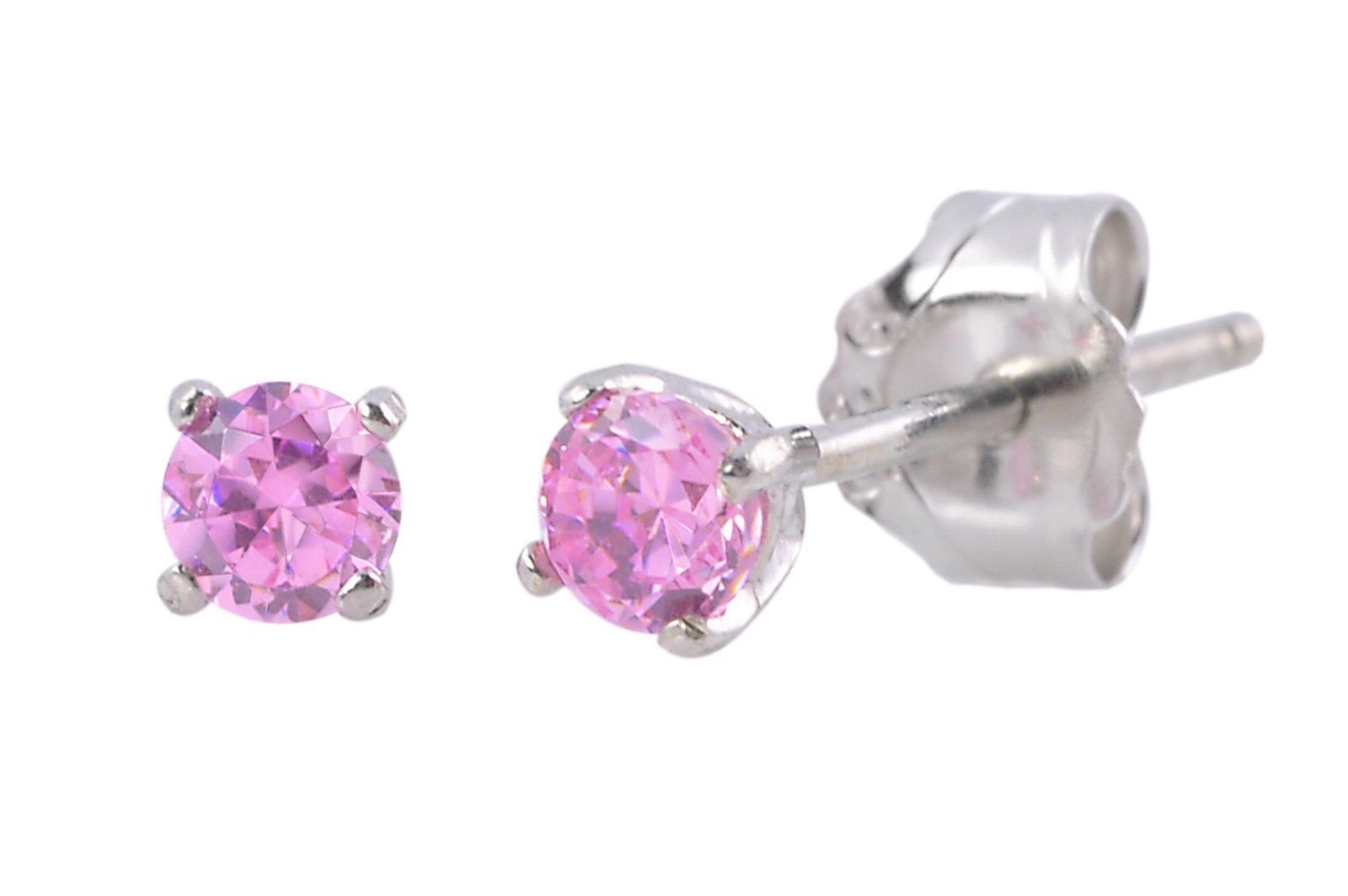 Pink Round CZ Stud Earrings .925 Sterling Silver October Birthstone BASKET Set