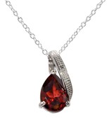 Sterling Silver Diamond (.0033 ct) and Garnet (2ct) Teardrop Necklace 18... - $33.66